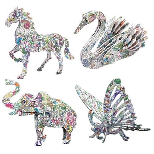 KAZOKU 3D Coloring Puzzle Set, Arts and Crafts for Girls&Boys Ages 6-12 Toys 4 Animals Puzzles Supplies Fun Painting Kit Kids Age 8 9 10 11 12 Birthday Children's Day Gift - Image 1