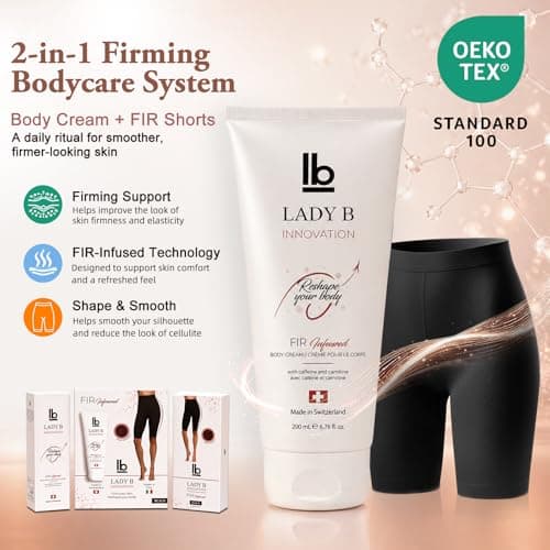 LADY B Firming Anti-Cellulite Body Lotion with Caffeine & Shea Butter – 6.8 Fl Oz Swiss Body Cream + Italian FIR Smartwear 2-in-1 Set, Invisible Shaping for Smooth Tight Skin, Clinically Tested （L/XL） - Thumbnail 4