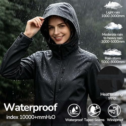 ACCNUO Women's Rain Jacket Waterproof Lightweight Rain Coat with Hood, Breathable Windbreaker for Outdoor Hiking Travel - Thumbnail 5