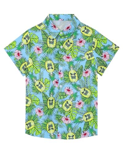 SEAOYOZO Hawaiian Shirts for Boys Short Sleeve Casual Button Down Beach Aloha Shirt Kids Summer Hawaii Shirts 5 6 7 Years Tropical Print Tropical Green Pineapple XS - Image 1