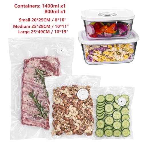 Handheld Vacuum Sealer for Food Powerful Vacuum Sealer Machine,Seal Meal Saver,Portable Food Sealer (Vacuum Sealer Machine + 2 Glass Vacuum Containers + 30 Reusable Vacuum Bags） - Thumbnail 3