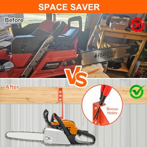 3 in 1 Chainsaw Holder 10" - Heavy Duty Chainsaw Wall Mount, 10 Gauge Steel Chain Saw Hanger for Garage Organization, Hefty Rack Storage Organizer for Chainsaw Accessories and Tools, 180lbs Capacity - Thumbnail 2