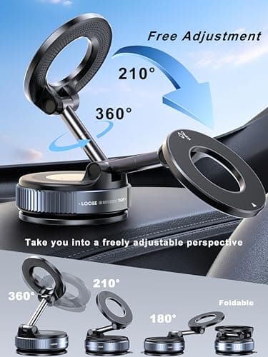 snanlen Upgraded 360° Nano Gel Vacuum Magnetic Phone Holder, 108+LBS Heavy Duty Suction Cup Phone Mount for Car Dashboard & Windshield, 3000gf MagSafe Compatible with iPhone 17/16 Pro Max - Thumbnail 6