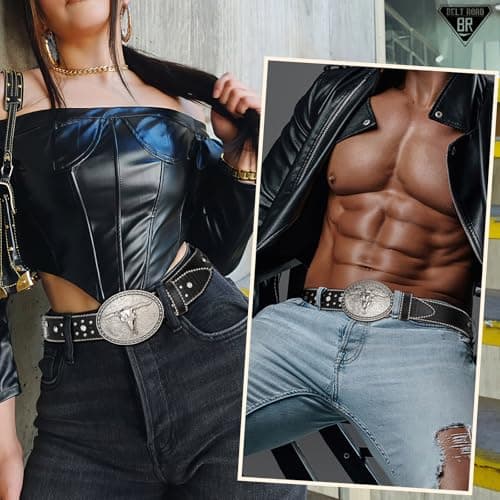 BELTROAD Cowboy Cowgirl Belts for Women Men Western Belts for woman Rhinestone Belt With Western Buckle - Thumbnail 3