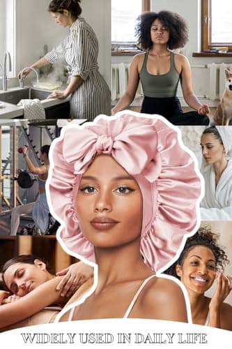 Vettres Silk Bonnet for Sleeping Straight Hair Double Layer Satin Bonnets with Tie Satin Hair Bonnet for Sleeping Pink Rose - Thumbnail 6