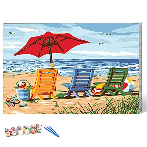 Ginkko Paint by Numbers Art Craft Kit for Adults, Beach Themed, Framed Canvas 9x12 inch, Non-Toxic Acrylic Paints, Professional Brushes, Unique Gift - Image 1