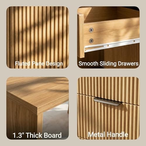 FURSUN 58" Home Office Desk with Power Outlet & File Cabinet, Modern Fluted Executive Desk with 3 Storage Drawers, Large Computer Workstation for Study & Bedroom, Oak - Thumbnail 6