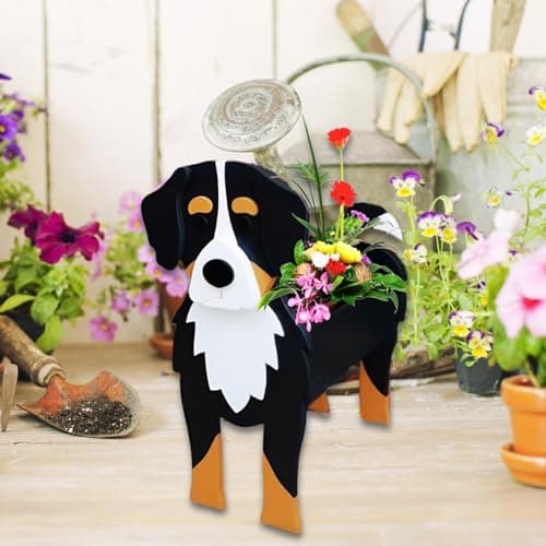 strolfay Bernese Mountain Dog Planter, Cute Animal Shaped Plant Pot, Dog Flower Pot, Gifts for Women & Pet Lovers, Indoor Outdoor Garden Home Office Decor, 9.45 x 5.75 x 12.2 Inches - Thumbnail 4