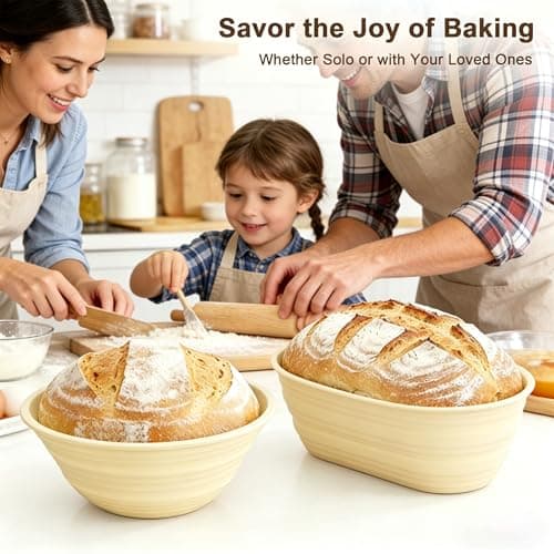 JOCXSPI Silicone Sourdough Starter Kit, Upgraded & Thickened 9" Round & 10" Oval Banneton Bread Proofing Basket, Foldable, Non-Stick Sourdough Basket with Bread Sling & Baking Supplies Tools - Thumbnail 2