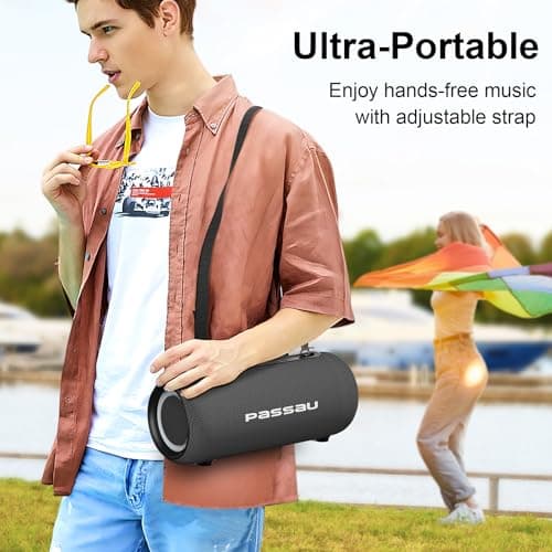 Passau Portable Bluetooth Speakers Loud 40W Peak Stereo Sound, Passive Radiators-Deep Bass, All Day Playtime, Adjustable Strap, BT5.3, IPX5 Wireless Speaker RGB Lights for Indoor Outdoor - Thumbnail 3