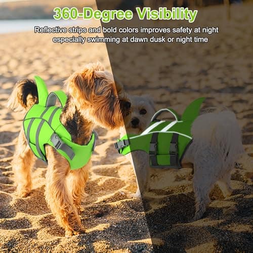 Dogcheer Dog Shark Life Jacket with Handle, Reflective High Buoyancy Swim Jacket for Small, Medium & Large Dogs, Perfect for Swimming, Boating, Paddleboarding, Surfing - Green,M - Thumbnail 5
