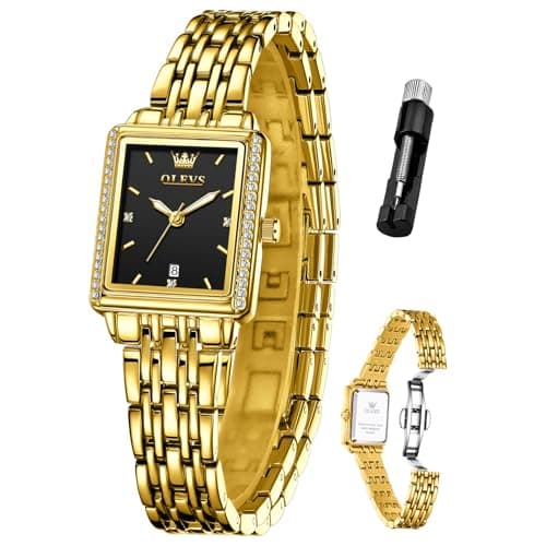OLEVS Watch Women Gold Watches for Women Rectangle Black Face Waterproof Stainless Steel Small Wrist Womens Watch Dainty Elegant Analog Quartz Ladies Watches Reloj para Mujer - Image 1