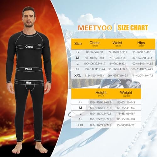 MeetHoo Men Thermal Underwear Set Long Johns with Fleece Lined Base Layer Men Cold Weather Top Bottom for Skiing Running - Thumbnail 6