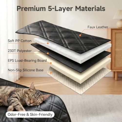 Junpee Hard Bottom Dog Car Seat Cover for Back Seat, 100% Waterproof Faux Leather with Non-Slip Base, Back Seat Extender with Mesh Window, Safe for Cars SUVs Trucks - Thumbnail 5