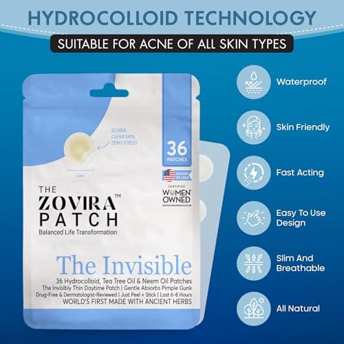 Zovira Invisible Pimple Patches (36 Count) – Ultra Thin Hydrocolloid Acne Patch for Daytime, Tapered Edges, Helps Reduce Redness in 15 Min, For Sensitive Skin - Thumbnail 2