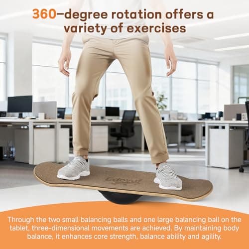 Edovaf Balance Board- Gift for Adults & Kids,Wood Wobble Balance Trainer Board,Premium Slip-Resistant Surface Portable Fitness Equipment,Suitable for Core Workout, Standing Desk Exercise, Home Gym, Yoga - Thumbnail 5