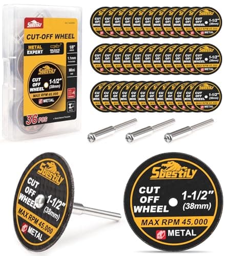 Sbestily 1-1/2 Cut Off Wheels 40 Pack, 1.5" x 1/8" Fiberglass Reinforced Cutting Discs Rotary Tool Accessories Kit with 4 Mandrels, for Cutting Metal, Bolts, Screws - Image 1