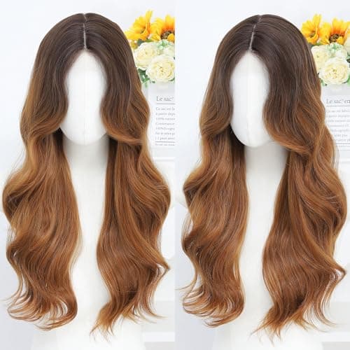 Barbique Brown Ombre Lace Front Wig 24 Inch Long Body Wave Synthetic Wig