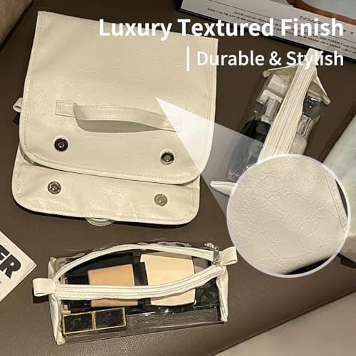 YAKUNCL 4-IN-1 Detachable Cosmetic Bag, Foldable Waterproof PU Leather Makeup Bag, Portable Travel Toiletry Organizer Bag for Women Daily & Travel Use (Premium Gray) - Thumbnail 4