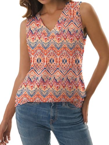 GKBK Womens Tank Tops Casual Loose Fit Spring Summer V Neck Outfits Sleeveless T Shirts Trendy Boho Cute Basic Business Dressy Clothes Fashion 2026 Boho Floral L - Thumbnail 4