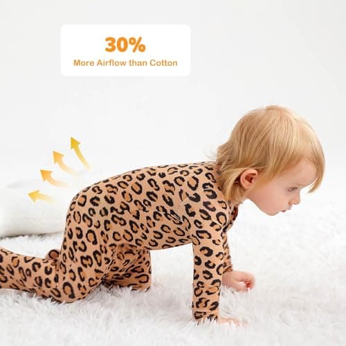 Baby One-Piece Footies Long Sleeve Rompers 2-Way Zipper, Baby Bodysuit Bamboo Clothes for Boys Girls (Leopard Print, Newborn) - Thumbnail 4