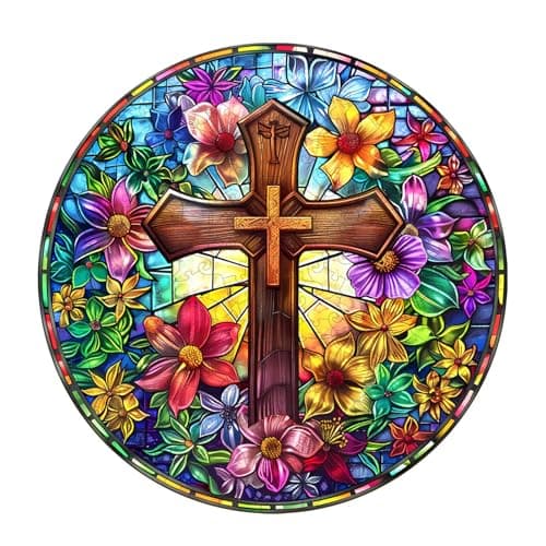 Wooden Puzzles for Adults, Stained Glass Cross Wood Puzzles Adult, Unique Animal Shaped Wooden Jigsaw Puzzle, Birthday Gifts for Friends/Family/Puzzle Lovers, Home Decor(S-8.5 * 8.5in 100pcs) - Image 1