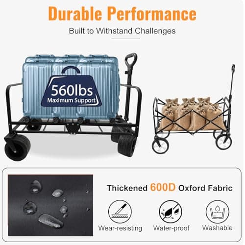Collapsible Foldable Wagon Cart with Wheels 240L Capacity Folding Sports Wagons, 560LBS Load Large 3-in-1 Grocery Heavy Duty Carts for Sand, Beach, Camping, Fishing - Thumbnail 3