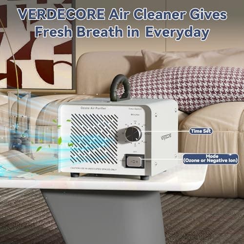 125,000mg/h Ozone Generator, High Capacity Ozone Machine & Negative Ion Air Purifier O3 Air Ionizer Odor Removal for Home, Car, Pets, Basement Covers up to 2500 Sq.Ft. (Silver) - Thumbnail 5