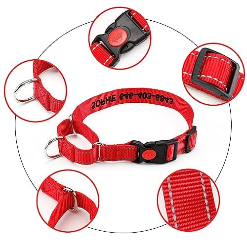 Personalized Martingale Dog Collar-Reflective Martingale Collars with Buckle, Custom Training Martingale Dog Collars Embroidered with Name and Phone Number for Small Medium Large Dogs - Thumbnail 4