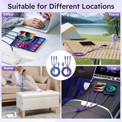 USB A + USB C Multi Charging Cable, 3 in 1 Chargers for Multiple Devices, Universal Charger with Multiple Connectors —Type C, IP, Micro USB Cable for iPhone17/16/15/14, iPad, Galaxy, Kindle(2Pack 4FT) - Thumbnail 6