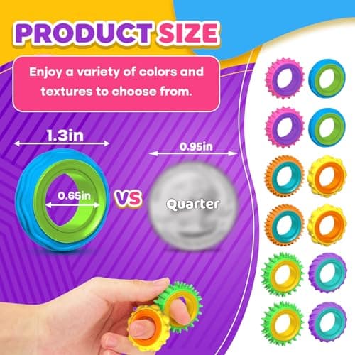 Fidget Toys Sensory Rings for Kids: 12 Pack Finger Spinner Rings - Texture Stress Toys for Kids Autism Calming - Fun Fidgets for Student Classroom Prize Stocking Stuffers - Thumbnail 4