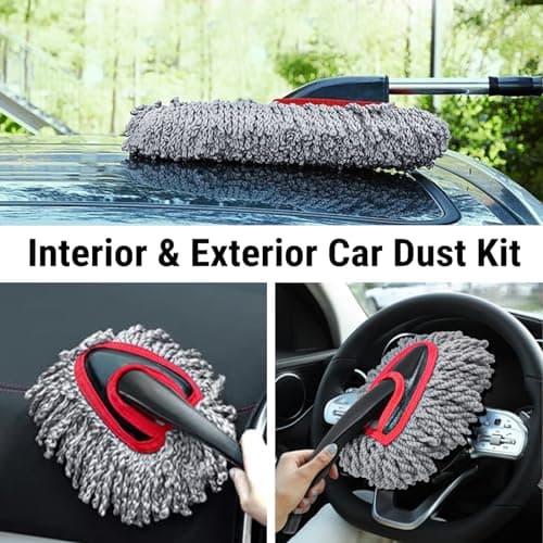 YeewayVeh Car Duster Kit, 2PCS Microfiber Exterior and Interior Scratch Free Car Duster Brush for Vehicles and Home Cleaning, Gray and Red - Thumbnail 2