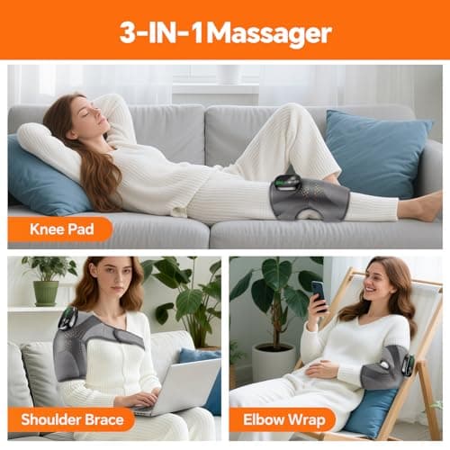 BAISEMAIN Knee Massager with Heat, Heating Pad for Knee Shoulder Elbow Pain Relief, Cordless Heated Knee Brace for Arthritis with Massage, Gray - Thumbnail 3
