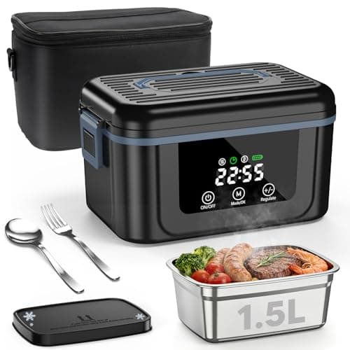 FISHOAKY Cordless Heated Lunch Box, 6.3 Cups Electric Lunch Box with Ice Crystal Box Food Warmer Rechargeable Portable Lunch Box Warmer for Adults Men Women Trucks Driver Office Worker Travel - Image 1