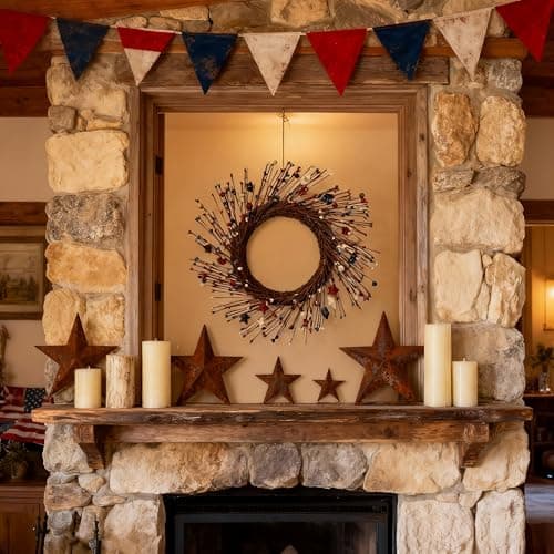 HipTree 16 Inch Patriotic Wreath for Front Door, 4th of July Wreath with Red White Blue Stars & Sprouts for Memorial Day, Independence Day,Veterans Day, Flag Day,Summer Decorations - Thumbnail 5