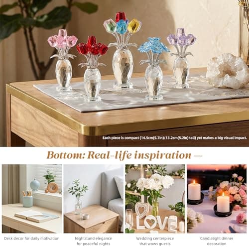 MysticGlitz 5.7" Crystal Rose Figurine with Vase, Glass Flowers Bouquet Collectible for Home Decor, Hand-Polished Everlasting Rose Centerpiece, Birthday for Women - Thumbnail 6