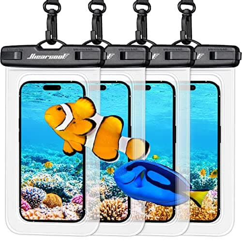 Hiearcool Waterproof Phone Pouch, Waterproof Phone Case, IPX8 Cellphone Dry Bag Compatible for iPhone 17 16 15 14 13 Pro Max Plus Cellphone Up to 8.3", Beach Essentials for Travel-Clear-4Pack