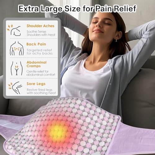 Heating Pads for Period Cramps/Back Pain, 4 Timer(Max 4H)/9 Heat/10ft Long Cord/ 16 * 24" Heat Pad+27" Belt Wearable(51" in Total) Electric Wrap Around Heating Pad Birthday Gift (Purple) - Thumbnail 3