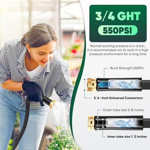 Hepciee Garden Hose 50 ft, Non-Expanding Water Hose, Flexible Ultra-Light, Anti-Kink, Wear-Resistant, Easy Storage, Hose with 3/4 for Outdoor, Garden, Yard and Lawn - Thumbnail 5