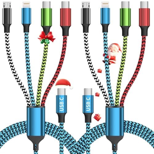 Travle USB A/C 4 in 2 Charging Cords,Dual Type C Mulit Charging Cable, Universal Charging Cables for All Devices,Travle Charger Cord for iPhone Series/Samsung/Tablets/PS,Blue&Black