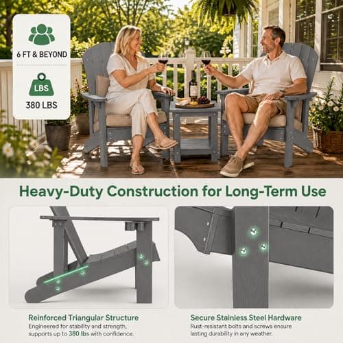Y&M Adirondack Chair, Dark Grey Fire Pit Chairs, Outdoor Patio Chairs with Cup Holder, Weather Resistant HDPE Wooden Textured Patio Chairs, Perfect for Garden, Lawn, Deck, or Poolside - Thumbnail 6
