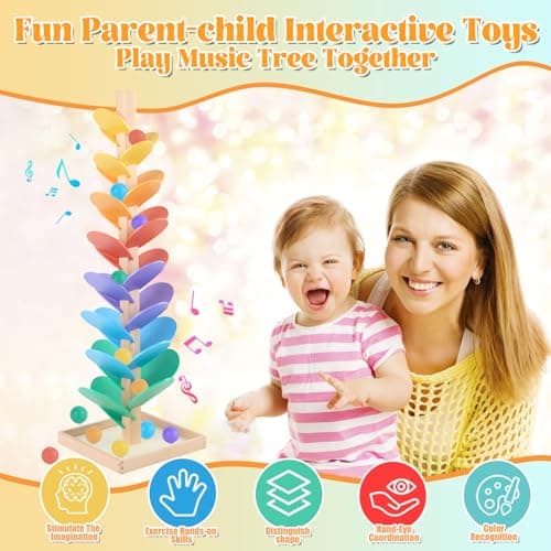 Marble Run Wood Ball Drop Toy for Kids 3-5 Toddlers Wooden Musical Tree Set Ball Run Toys for 4-8 8-12 Years Old Marble Tree Montessori Toys Christmas Birthday Gift (1.1inch Balls) - Thumbnail 6