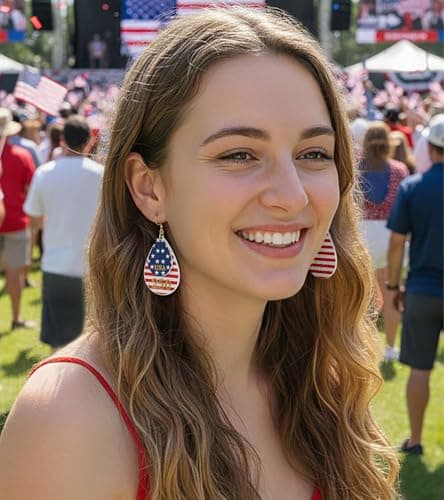 wowshow Patriotic Earrings for Women, 250th Anniversary Teardrop Dangle Earrings for 4th of July Red White and Blue American Flag Jewelry Lightweight Independence Day Accessories - Thumbnail 3