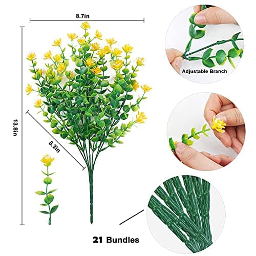 WEAUSUP 21 Bundles Outdoor Faux Plants UV Resistant Faux Bushes Plastic Artificial Flowers Fake Outdoor Plants for Home Garden Decor (7 Colors) - Thumbnail 2