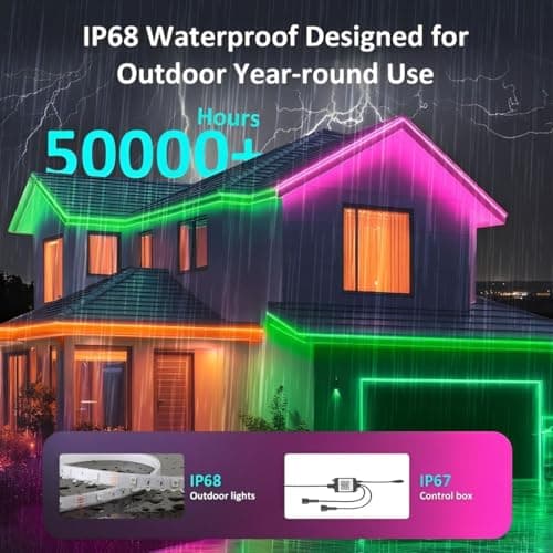 roperry 70FT Outdoor LED Strip Lights,IP68 RGB LED Lights with Remote and APP Control, Outdoor Strip Lights for Pool, Balcony, Roof, Garden, Stairs (1 Roll) - Thumbnail 5