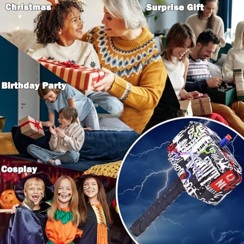 TENTAM Dart Blasting Hammer Toys with Lights - Kids Roleplay Toy Thunder Mjolnir Shooting Games for Kids, Birthday Gift, Party Favors Includes 30 Darts 1 Target(Colorful) - Thumbnail 6