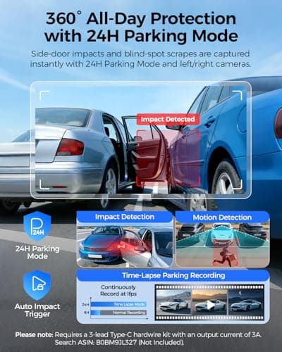AZDOME 360° 4 Channel Dash Cam Front and Rear Inside, Built-in 128GB eMMC, 2K+1080P*3 Dashcam, Left Right, Voice Control, 5G WiFi Dash Camera for Cars with 4 Adjustable Lenses, IR Night Vision, M660 - Thumbnail 4