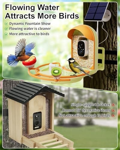 Bird Feeder with Camera, 2K HD Birds Camera with Solar Water Fountain, Smart BirdCamera with APP Control, Night Vision, Motion Detection Alerts, IP66 Birdfeeder for Backyard Garden - Thumbnail 6