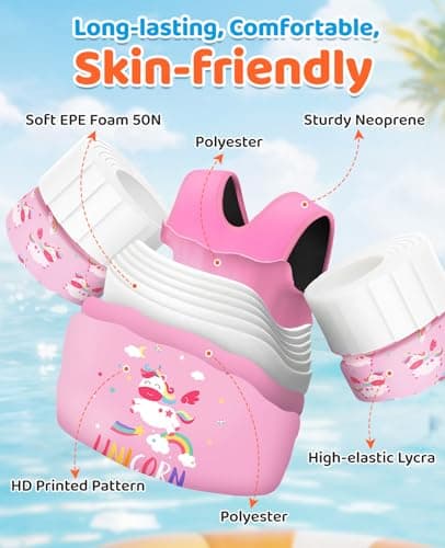HeySplash Swim Vest for Kids, Toddler Pool Floaties Fit 33-66 Lbs,Swimming Vest with Adjustable Strap, Swim Jacket Water Wing Arm Float, Puddle Beach Boat Jumper Float Device Girl,Pink Unicorn - Thumbnail 5
