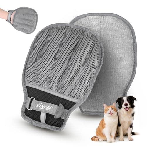 VINGER Pet Hair Removal Glove for Cats & Dogs, Electrostatic Pet Hair Gloves with Adjustable Wristband, Five-Finger Magic Brush Remover Tool for Laundry, Carpet, Couch, Car Seats & Clothing (Grey) - Image 1